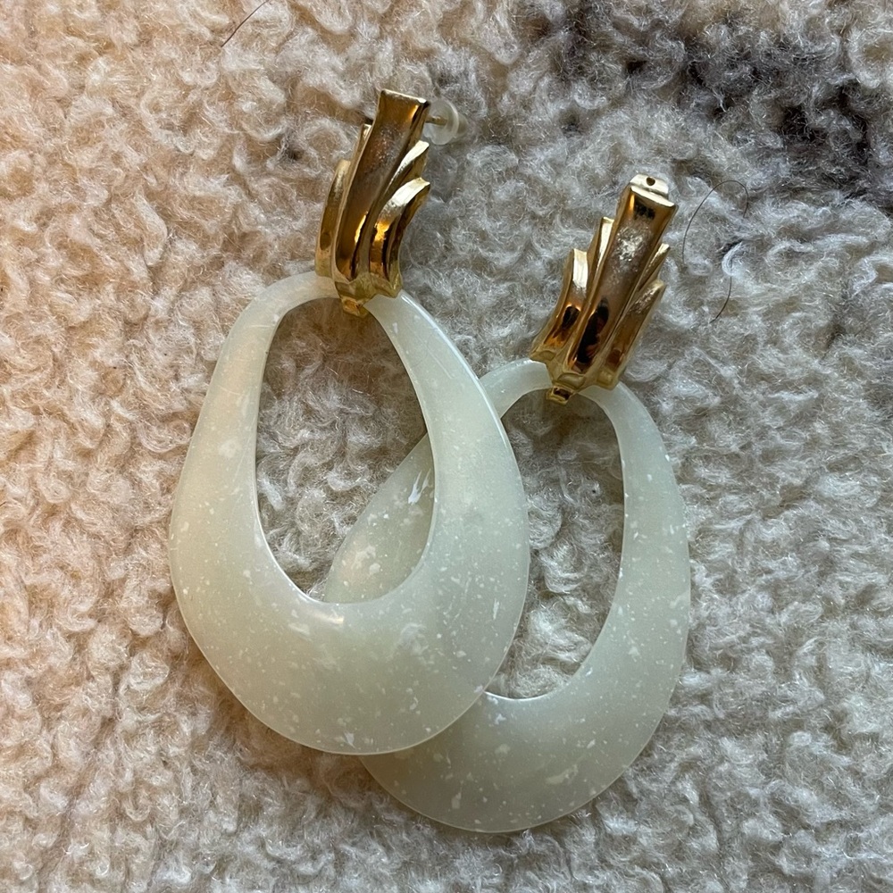 Vintage Gold and Cream Hoop Earrings